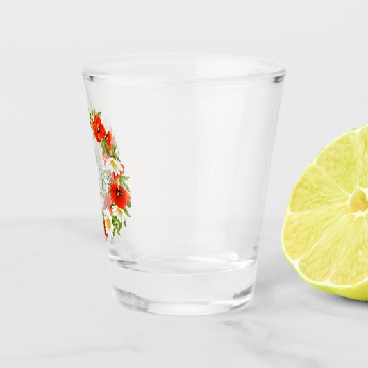 Rode klaprozen Witte Gele Margrieten Bloemenkrans Shot Glas (Rechts)