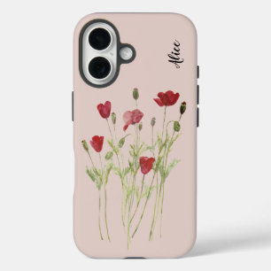 Rode klaprozen zomerweide, wilde bloemen iPhone 16 hoesje
