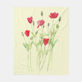 Rode klaprozen zomerweide, wilde bloemen fleece deken