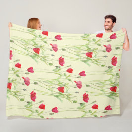 Rode klaprozen zomerweide, wilde bloemen fleece deken