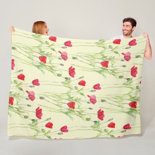 Rode klaprozen zomerweide, wilde bloemen fleece deken (In situ)