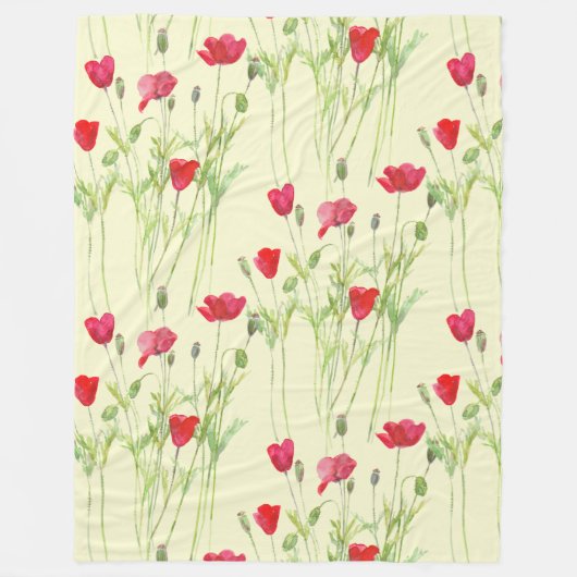Rode klaprozen zomerweide, wilde bloemen fleece deken (Voorkant)