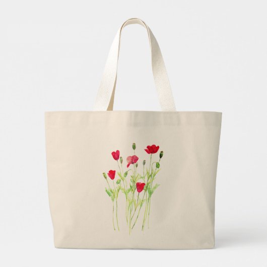 Rode klaprozen zomerweide, wilde bloemen grote tote bag (Achterkant)