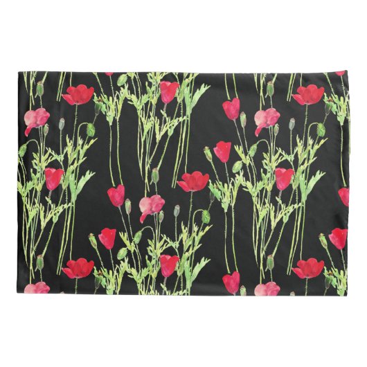 Rode klaprozen zomerweide, wilde bloemen kussensloop (Achterkant)