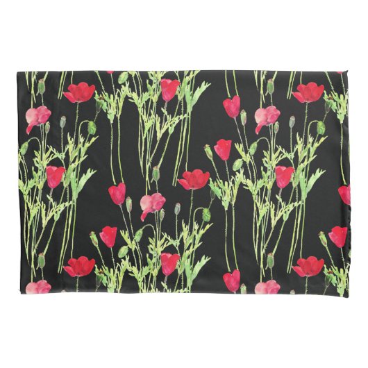 Rode klaprozen zomerweide, wilde bloemen kussensloop (Voorkant)