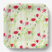 Rode klaprozen zomerweide, wilde bloemen papieren bordje (Voorkant)