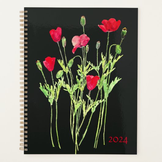 Rode klaprozen zomerweide, wilde bloemen planner (Voorkant)