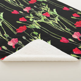 Rode klaprozen zomerweide, wilde bloemen sherpa deken