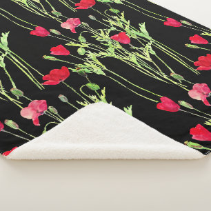 Rode klaprozen zomerweide, wilde bloemen sherpa deken