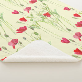 Rode klaprozen zomerweide, wilde bloemen sherpa deken