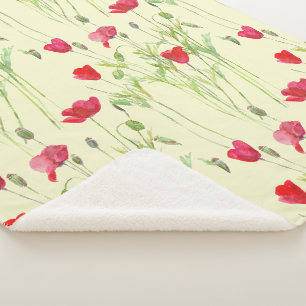 Rode klaprozen zomerweide, wilde bloemen sherpa deken