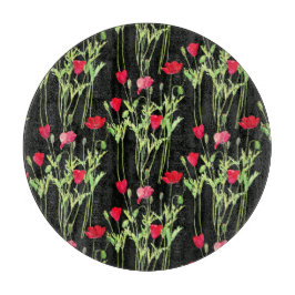 Rode klaprozen zomerweide, wilde bloemen snijplank