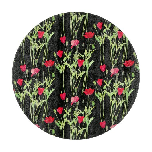Rode klaprozen zomerweide, wilde bloemen snijplank (Voorkant)