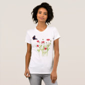 Rode klaprozen zomerweide, wilde bloemen t-shirt (Voorkant volledig)