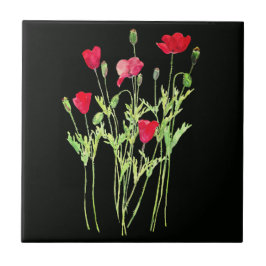 Rode klaprozen zomerweide, wilde bloemen tegeltje