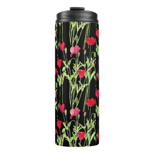 Rode klaprozen zomerweide, wilde bloemen thermosbeker (Voorkant)