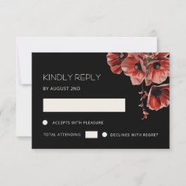 Rode klaprozen Zwart bloemmotief RSVP Kaartje