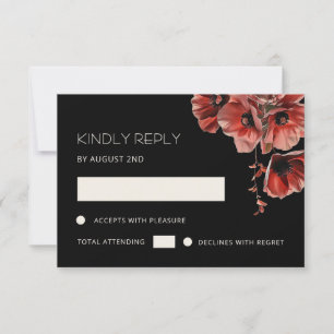 Rode klaprozen Zwart bloemmotief RSVP Kaartje
