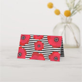 Rode klaprozen & zwart en witte strepen bruiloft plaatskaartje (Achterkant)