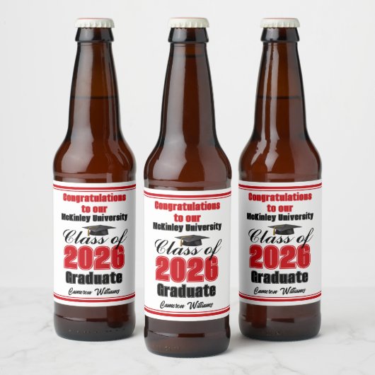 Rode Klas van 2026 Afstudeerfeest Maatwerk Bier Etiket (Flessen)