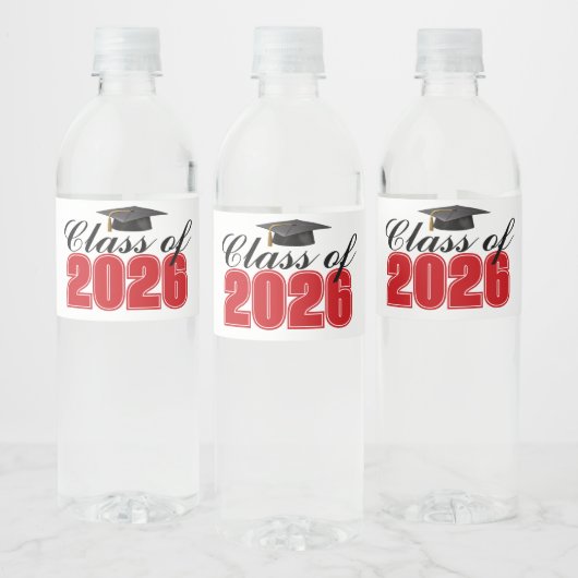 Rode klas van 2026 afstudeerfeest waterfles etiket (Flessen)