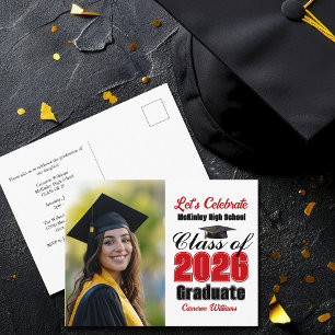 Rode Klas van 2026 Foto Afstudeerfeest Uitnodiging Briefkaart
