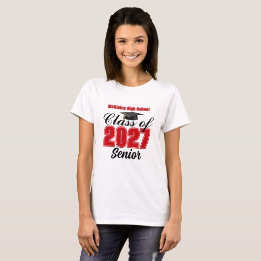 Rode Klas van 2027 Middelbare School Afstudeerklas T-shirt (Voorkant volledig)
