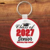 Rode klas van 2027 senior aangepaste middelbare sc sleutelhanger (Voorkant)