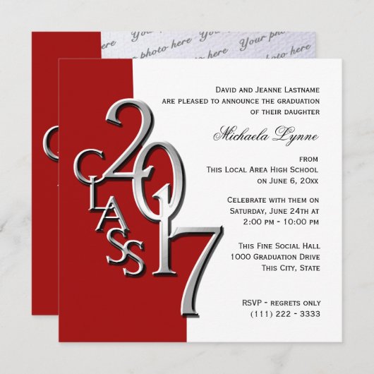 Rode Klasse van 2017 Foto Afstuderen Kaart (Voorkant / Achterkant)