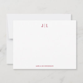 Rode Klassieke Aangepaste Monogram Huwelijksbrief Notitiekaartje