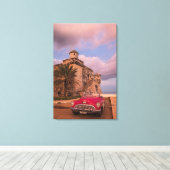 Rode klassieke auto, Cuba Canvas Afdruk (Insitu (Houten vloer))