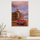 Rode klassieke auto, Cuba Poster (Keuken)