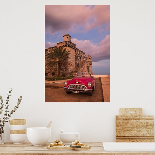 Rode klassieke auto, Cuba Poster (Keuken)