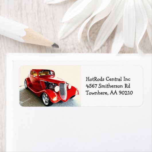 Rode Klassieke Auto Hot Rod Etiket (Insitu)