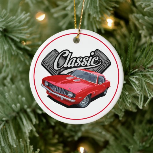 Rode klassieke auto keramisch ornament (Boom)