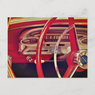 Rode Klassieke Auto Vintage Voertuig Dashboard Det Briefkaart