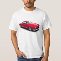 Rode klassieke Duitse ghia op witte T-shirt