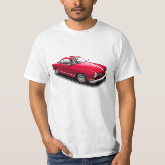 Rode klassieke Duitse ghia op witte T-shirt (Voorkant)