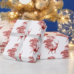 Rode Klassieke Franse landelijke toile Deer Forest Cadeaupapier