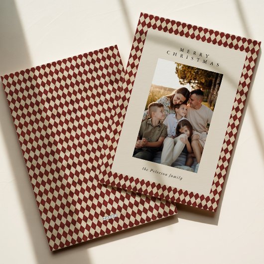 Rode klassieke gespeelde patroonfoto feestdagenkaart