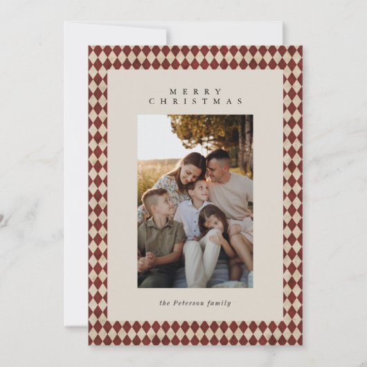Rode klassieke gespeelde patroonfoto feestdagenkaart (Voorkant)