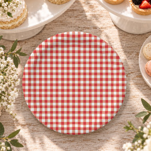 Rode Klassieke Gingham Picknick Boerderij Feest Papieren Bordje