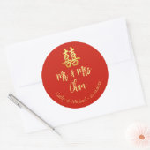 Rode klassieke Mr. & Mrs. Chinese trouwdubbelxi Ronde Sticker (Envelop)