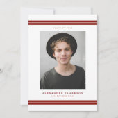 Rode Klassieke Strepen Moderne Foto Afstuderen Aankondiging (Voorkant)