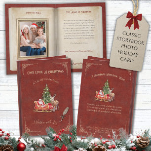 Rode Klassieke Verhalenboek Kerst Familie Foto Feestdagen Kaart