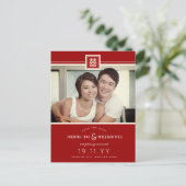 Rode Klassieke Vierkante Dubbele Geluk Chinese Fot Aankondigingskaart (Staand voorkant)