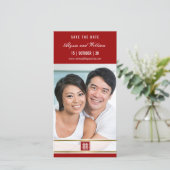 Rode Klassieke Vierkante Dubbele Geluk Chinese Fot Save The Date (Staand voorkant)