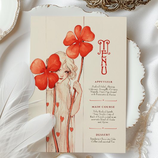 Rode Klaver Art Nouveau Menu Kaart