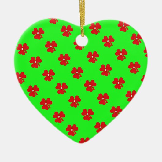 Rode klaver, witte parel voor St. Patrick's dag Keramisch Ornament (Voorkant)