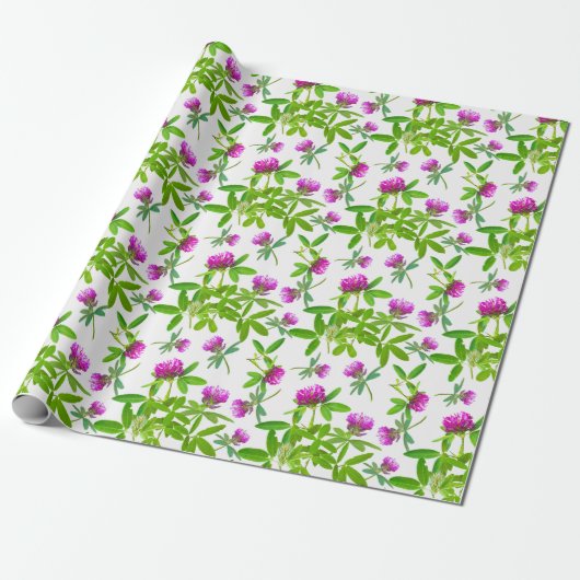 Rode Klavers op Wit Cadeaupapier (Uitgerold)